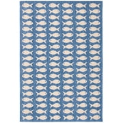 SAFAVIEH Courtyard Tranter Geometric Fish Indoor/Outdoor Area Rug, 6'7" x 9'6", Blue/Beige