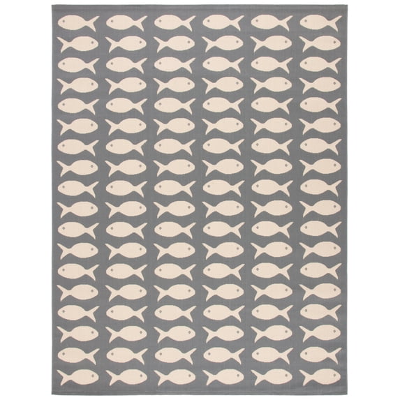 SAFAVIEH Courtyard Tranter Geometric Fish Indoor/Outdoor Area Rug, 9' x 12', Grey/Beige