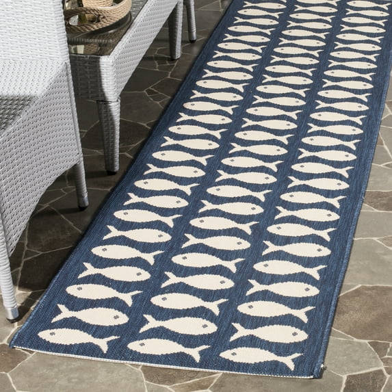 SAFAVIEH Courtyard Tranter Geometric Fish Indoor/Outdoor Runner Rug, 2 ...