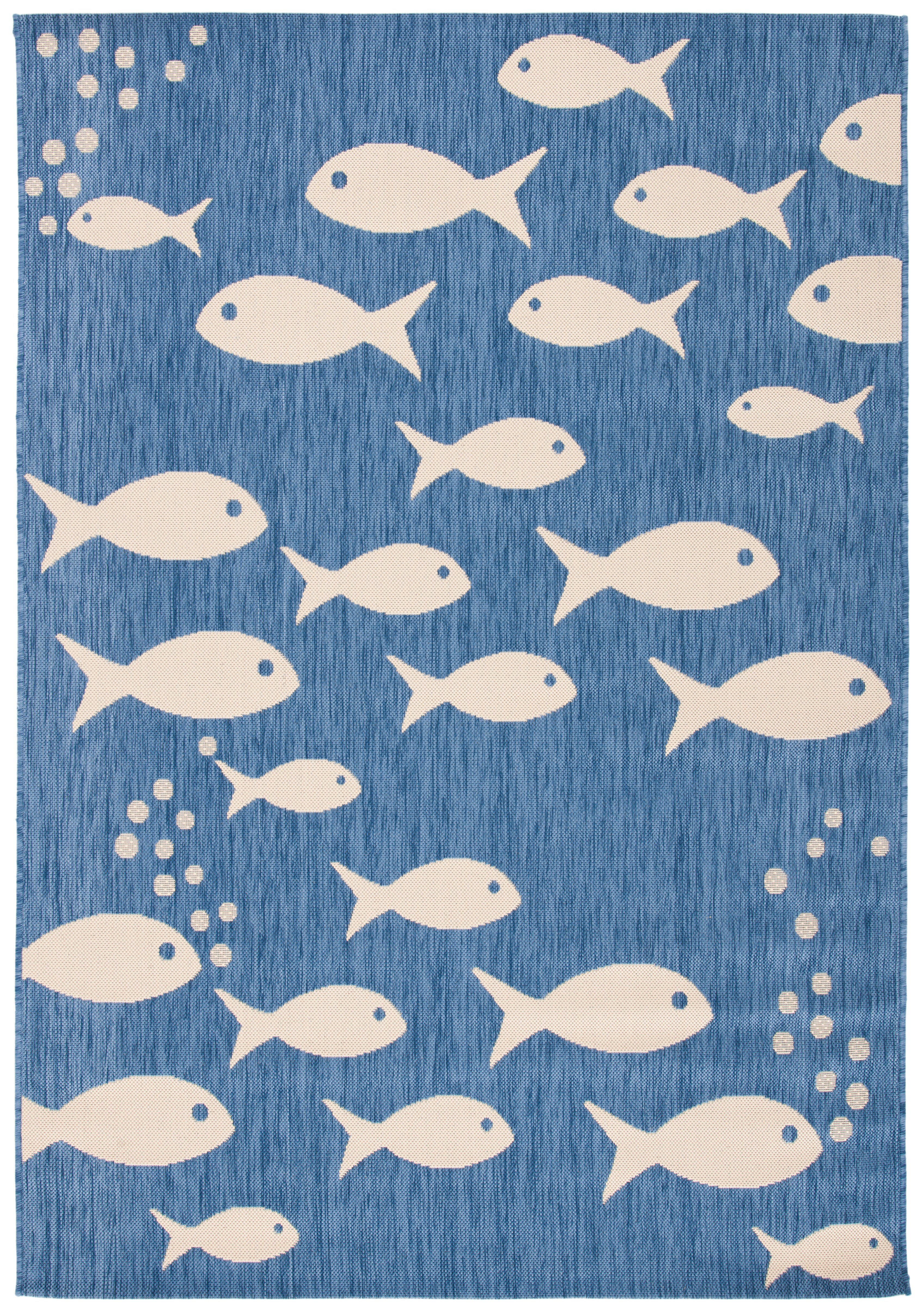 SAFAVIEH Courtyard Trena Fish Print Indoor/Outdoor Area Rug, 4' x 5'7", Blue/Beige