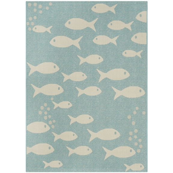 SAFAVIEH Courtyard Trena Fishes Indoor/Outdoor Area Rug, Aqua/Beige, 2' x 3'7"