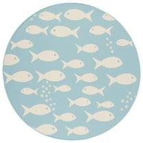SAFAVIEH Courtyard Trena Fishes Indoor/Outdoor Area Rug, Aqua/Beige, 5'3" x 5'3" Round