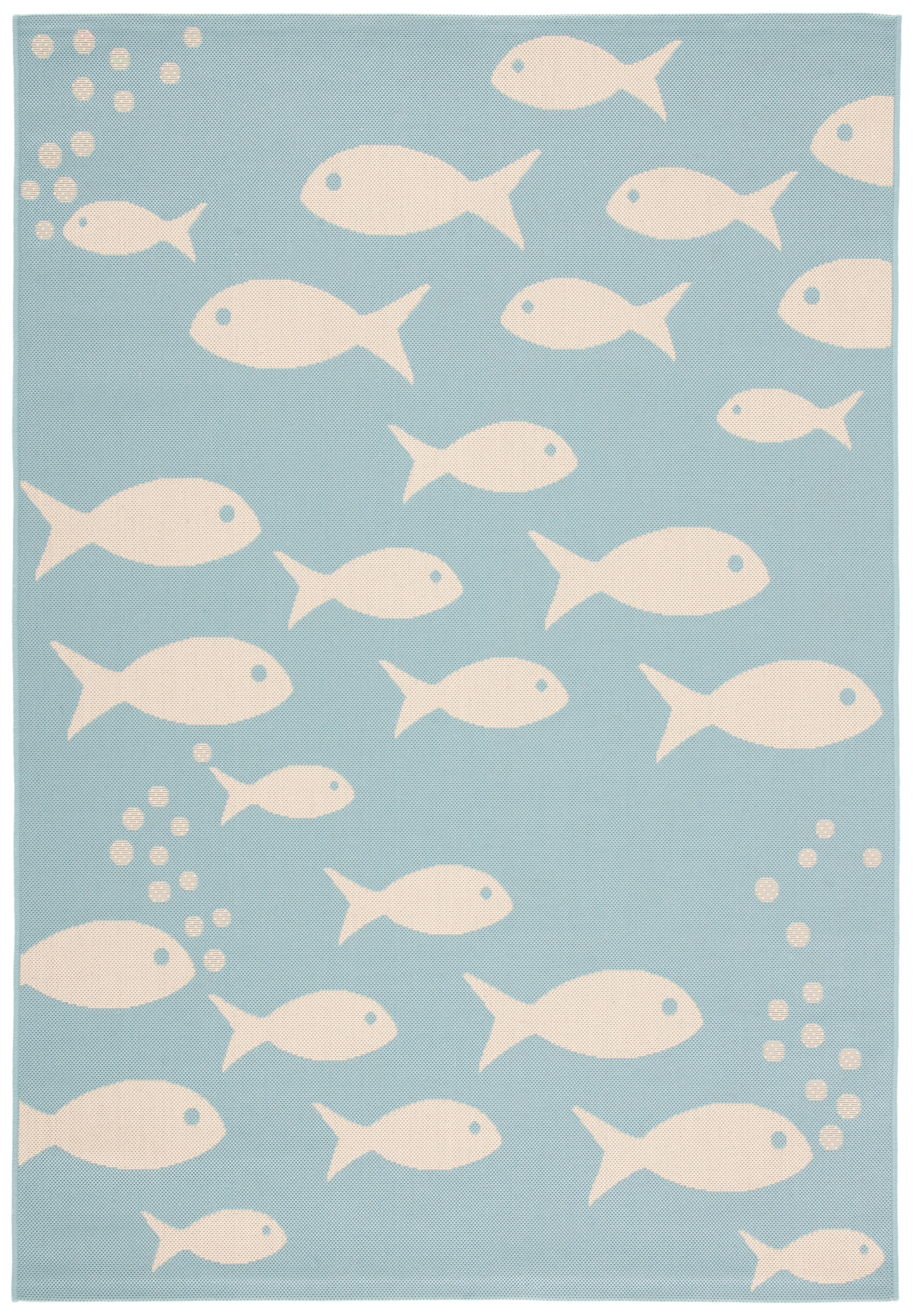SAFAVIEH Courtyard Trena Fishes Indoor/Outdoor Area Rug, Aqua/Beige, 5'3" x 7'7"