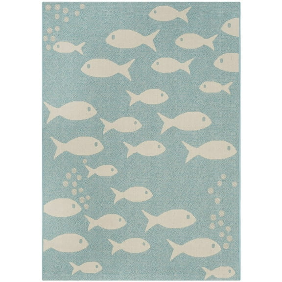 SAFAVIEH Courtyard Trena Fishes Indoor/Outdoor Area Rug, Aqua/Beige, 6'7" x 6'7" Square