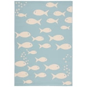 SAFAVIEH Courtyard Trena Fishes Indoor/Outdoor Area Rug, Aqua/Beige, 6'7" x 9'6"