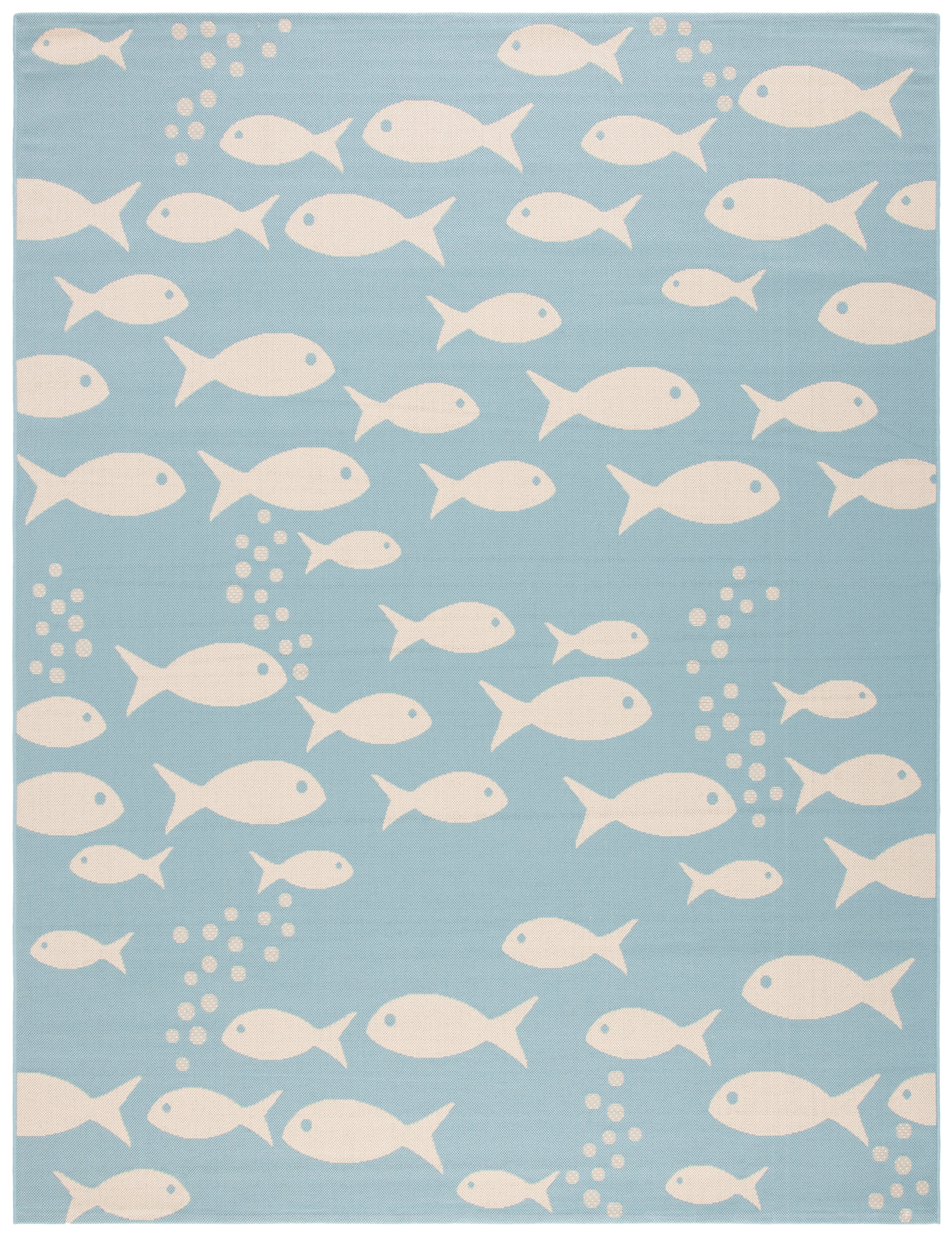SAFAVIEH Courtyard Trena Fish Print Indoor/Outdoor Area Rug, 9' x 12', Aqua/Beige