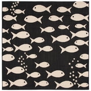 SAFAVIEH Courtyard Trena Fishes Indoor/Outdoor Area Rug, Black/Beige, 4' x 4' Square