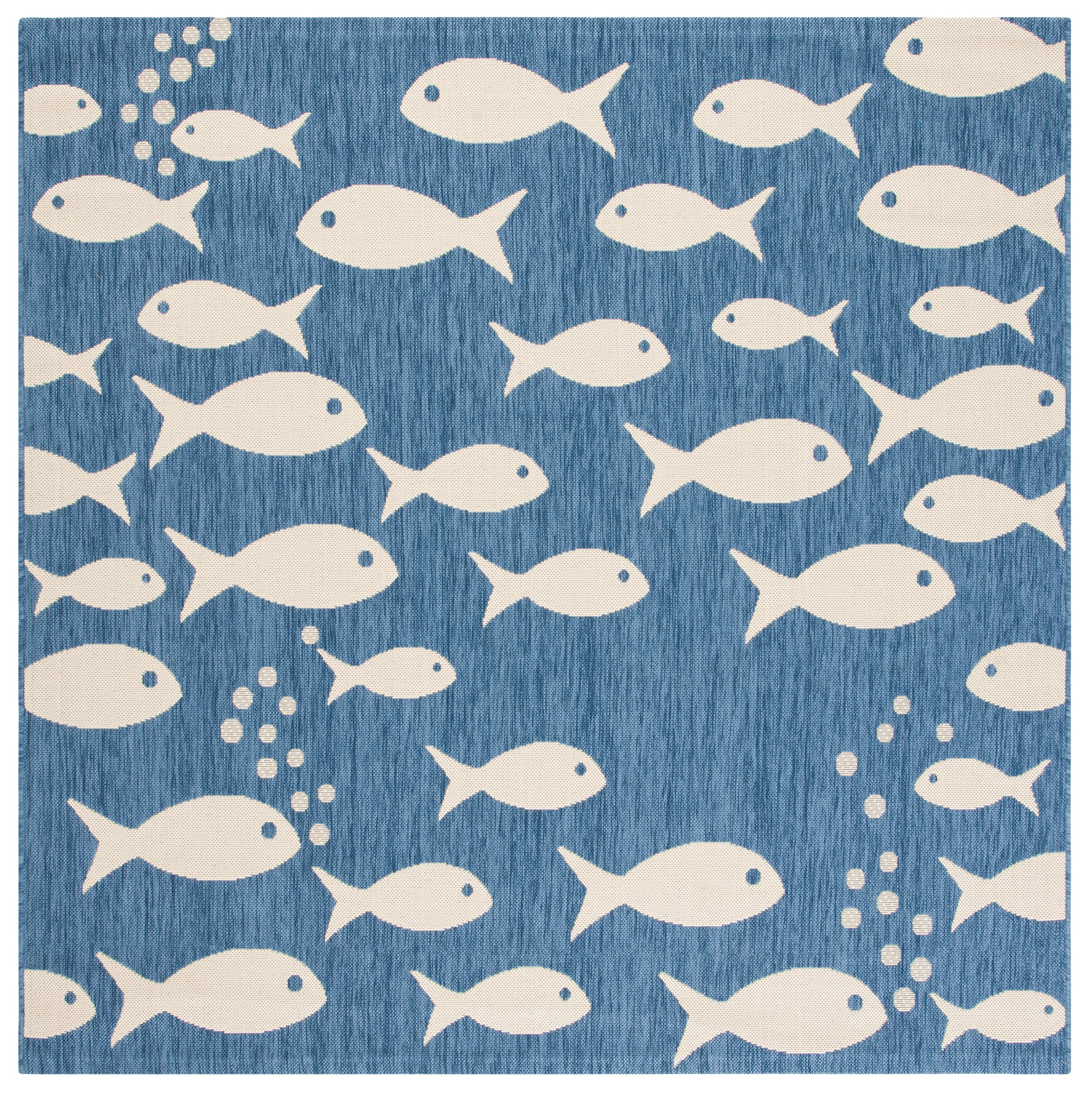 Coastal Charm 5'3" Square Blue/Beige Synthetic Area Rug