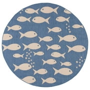 SAFAVIEH Courtyard Trena Fishes Indoor/Outdoor Area Rug, Blue/Beige, 6'7" x 6'7" Round
