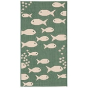 SAFAVIEH Courtyard Trena Fishes Indoor/Outdoor Area Rug, Dark Green/Ivory, 2' x 3'7"