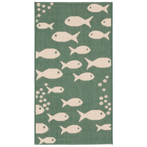 SAFAVIEH Courtyard Trena Fishes Indoor/Outdoor Area Rug, Dark Green/Ivory, 2' x 3'7"