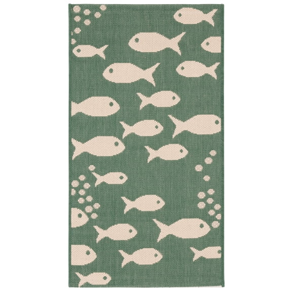 SAFAVIEH Courtyard Trena Fishes Indoor/Outdoor Area Rug, Dark Green/Ivory, 2' x 3'7"