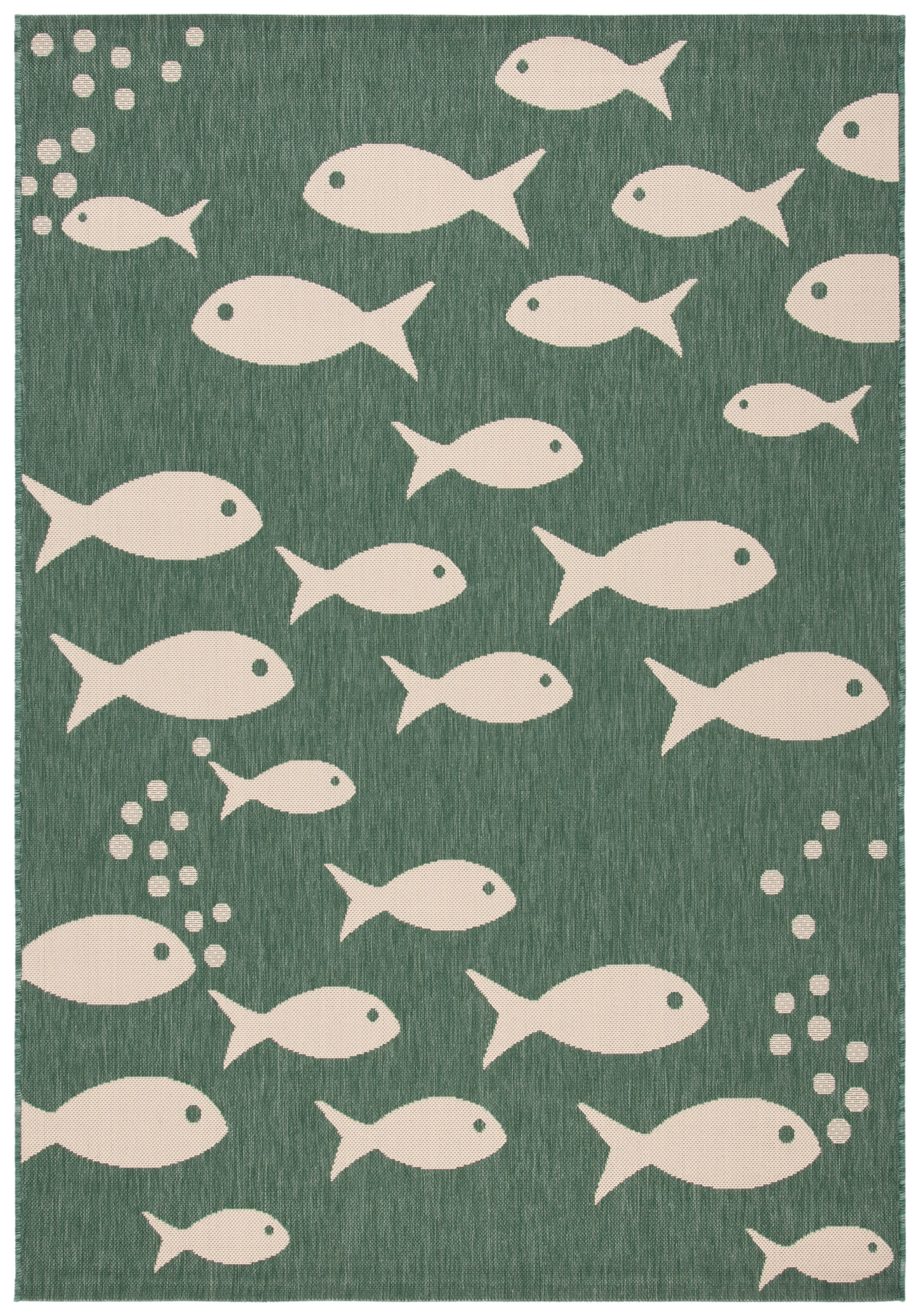 Elegant Dark Green and Ivory Synthetic Indoor/Outdoor Rug - 4' x 5'7"