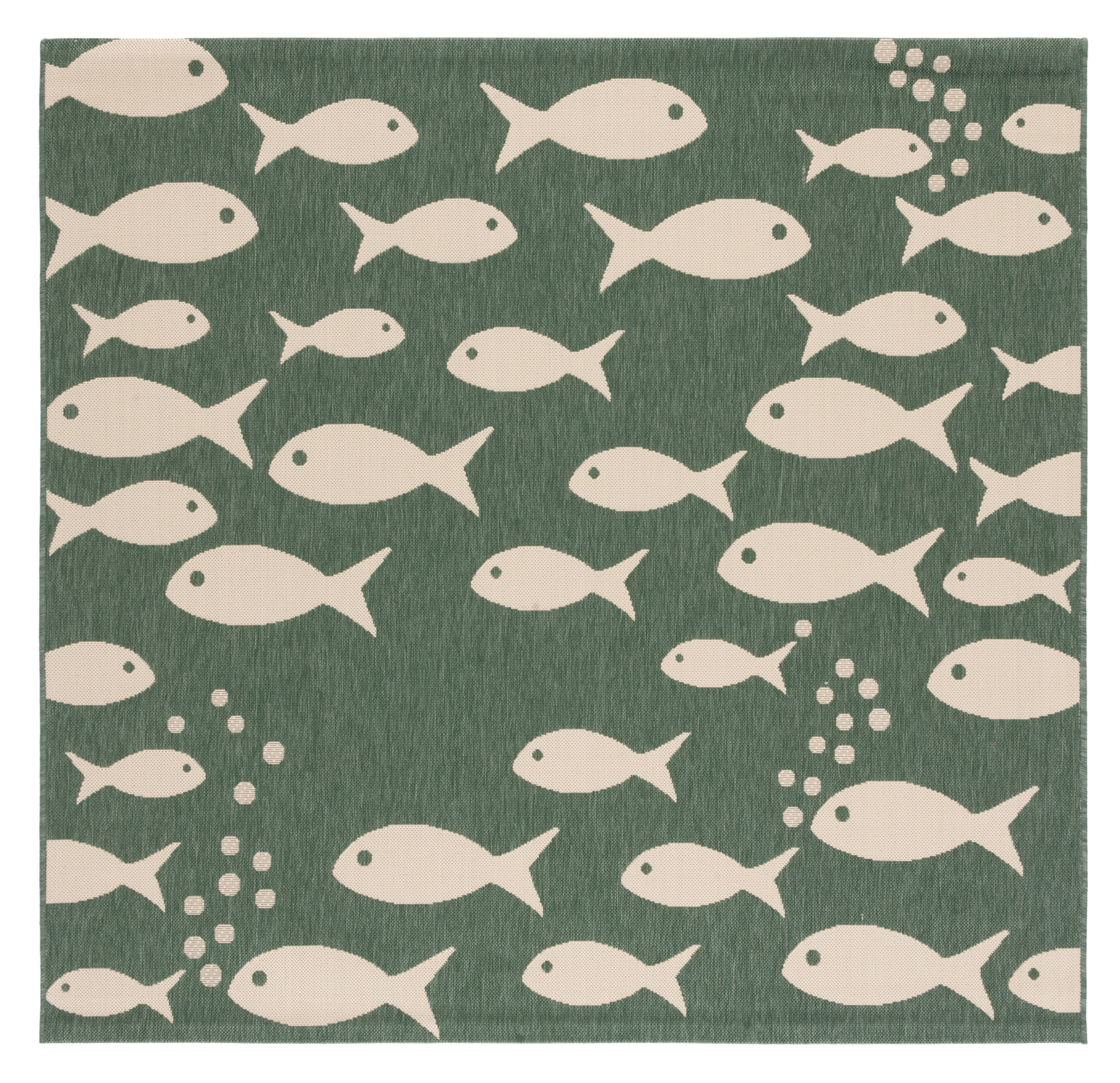 SAFAVIEH Courtyard Trena Fishes Indoor/Outdoor Area Rug, Dark Green/Ivory, 6'7" x 6'7" Square