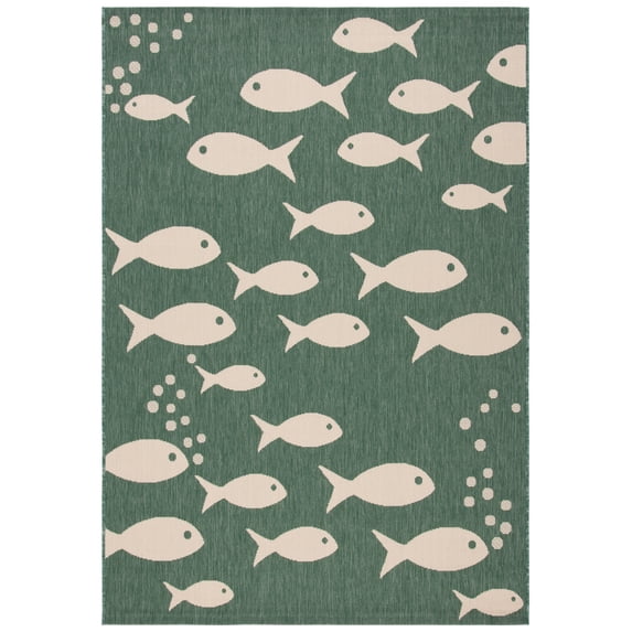 SAFAVIEH Courtyard Trena Fishes Indoor/Outdoor Area Rug, Dark Green/Ivory, 6'7" x 9'6"