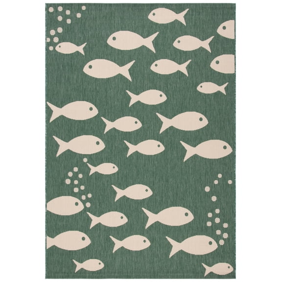 SAFAVIEH Courtyard Trena Fishes Indoor/Outdoor Area Rug, Dark Green/Ivory, 6'7" x 9'6"