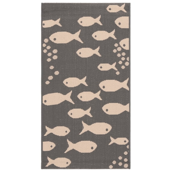 SAFAVIEH Courtyard Trena Fishes Indoor/Outdoor Area Rug, Dark Grey/Beige, 2' x 3'7"