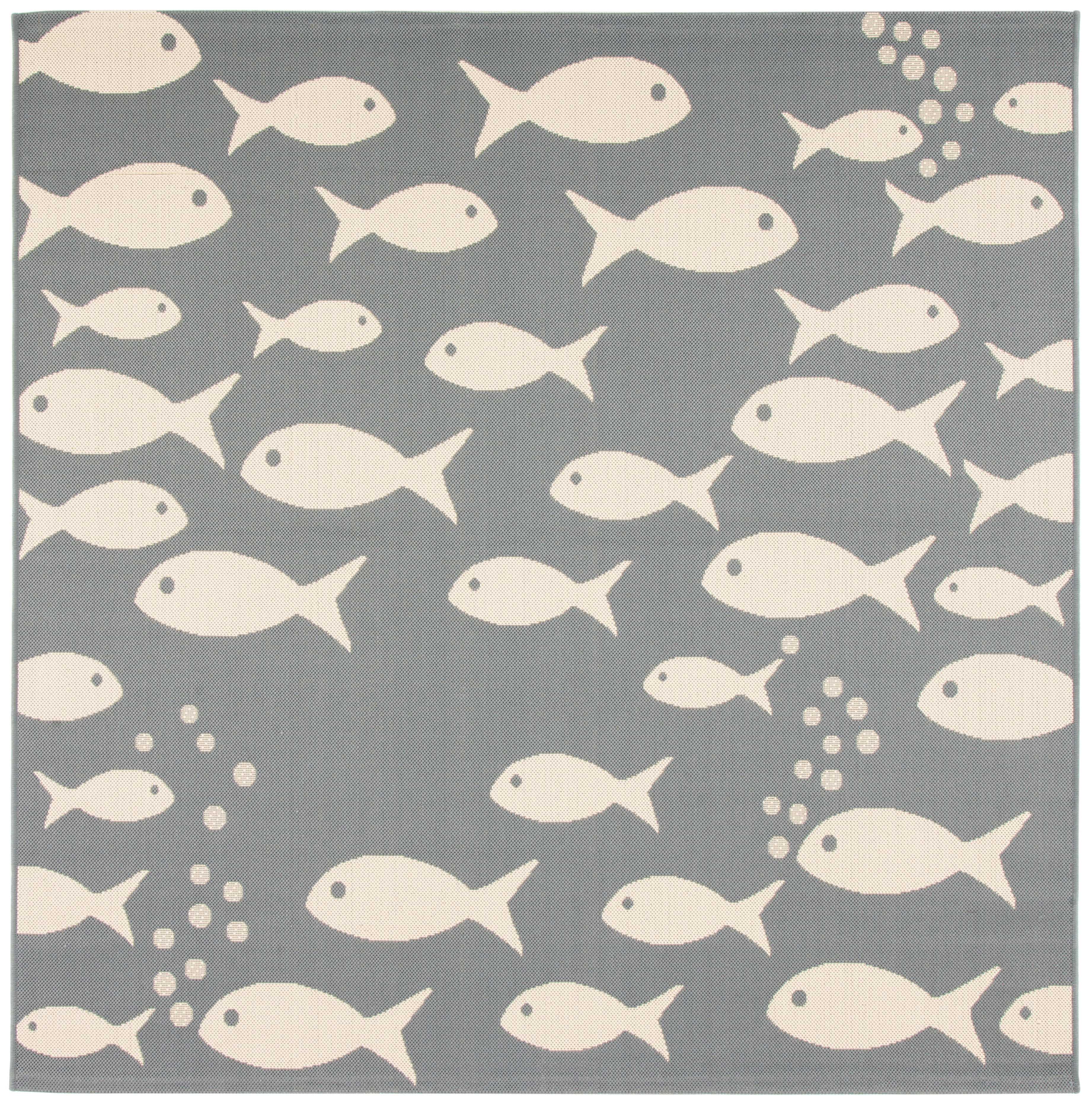 SAFAVIEH Courtyard Trena Fishes Indoor/Outdoor Area Rug, Dark Grey/Beige, 5'3" x 5'3" Square