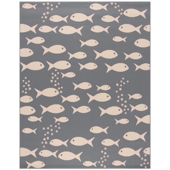 SAFAVIEH Courtyard Trena Fishes Indoor/Outdoor Area Rug, Dark Grey/Beige, 9' x 12'