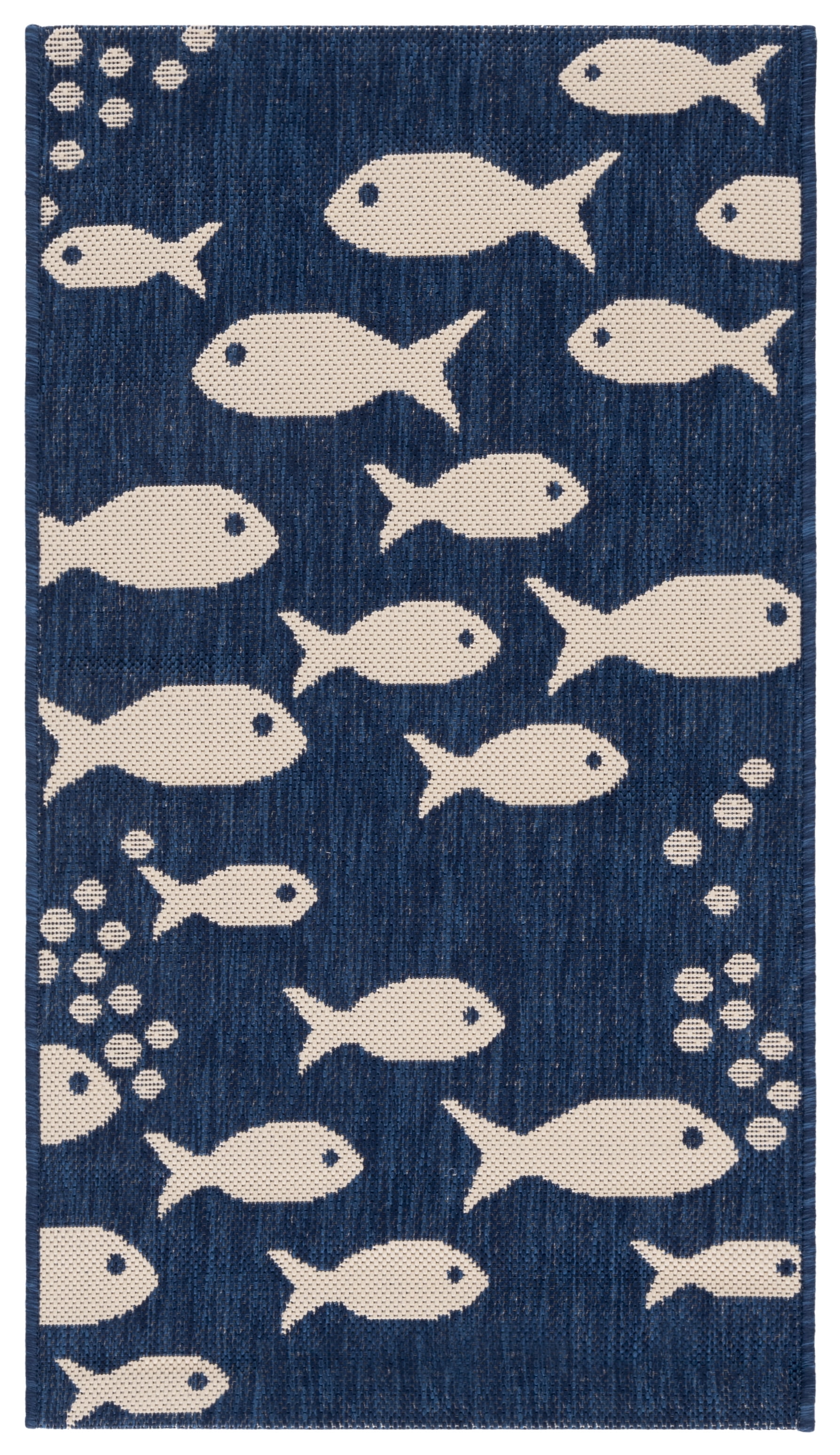 SAFAVIEH Courtyard Trena Fishes Indoor/Outdoor Area Rug, Navy/Beige, 2' x 3'7"