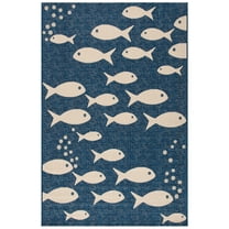 SAFAVIEH Courtyard Trena Fishes Indoor/Outdoor Area Rug, Navy/Beige, 2' x 3'7"