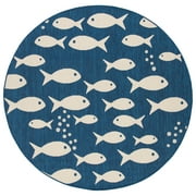 SAFAVIEH Courtyard Trena Fishes Indoor/Outdoor Area Rug, Navy/Beige, 6'7" x 6'7" Round