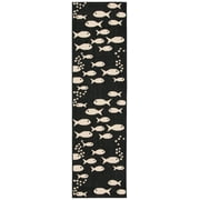 SAFAVIEH Courtyard Trena Fishes Indoor/Outdoor Runner Rug, Black/Beige, 2'3" x 6'7"
