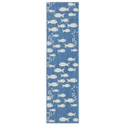 SAFAVIEH Courtyard Trena Fishes Indoor/Outdoor Runner Rug, Blue/Beige, 2'3" x 8'
