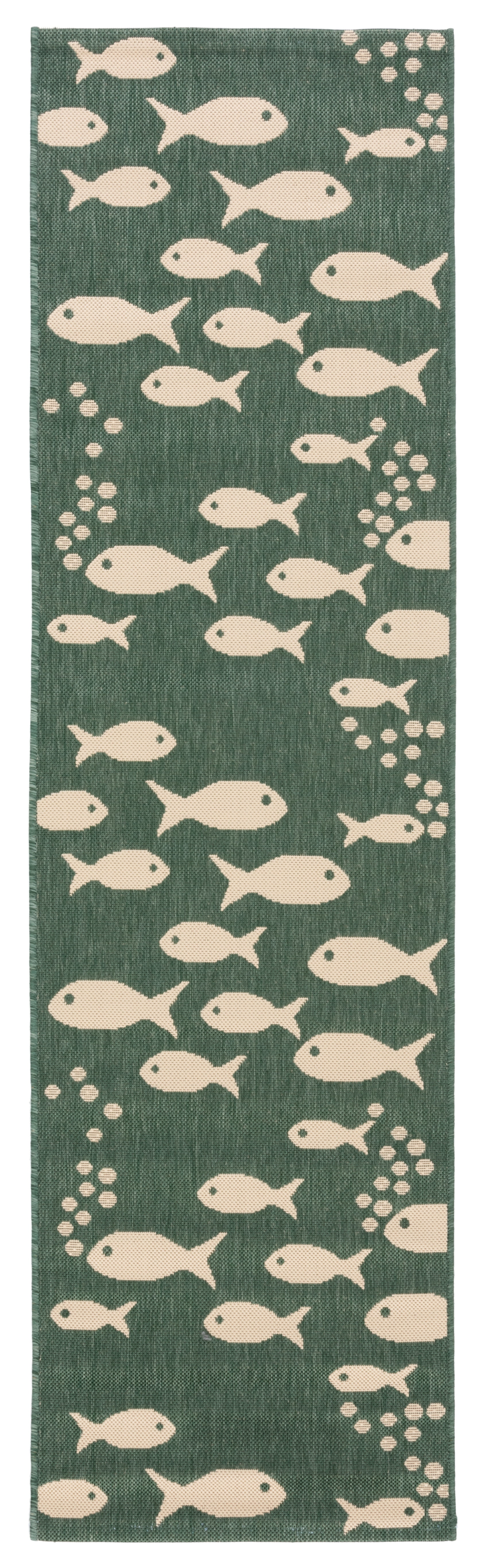 SAFAVIEH Courtyard Trena Fishes Indoor/Outdoor Runner Rug, Dark Green/Ivory, 2'3" x 10'