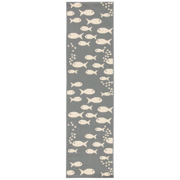 SAFAVIEH Courtyard Trena Fishes Indoor/Outdoor Runner Rug, Dark Grey/Beige, 2'3" x 10'