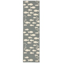 SAFAVIEH Courtyard Trena Fishes Indoor/Outdoor Runner Rug, Dark Grey/Beige, 2'3" x 8'