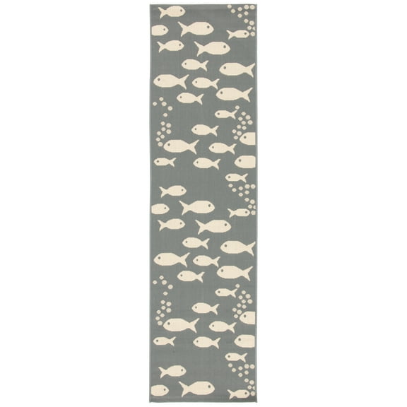 SAFAVIEH Courtyard Trena Fishes Indoor/Outdoor Runner Rug, Dark Grey/Beige, 2'3" x 8'
