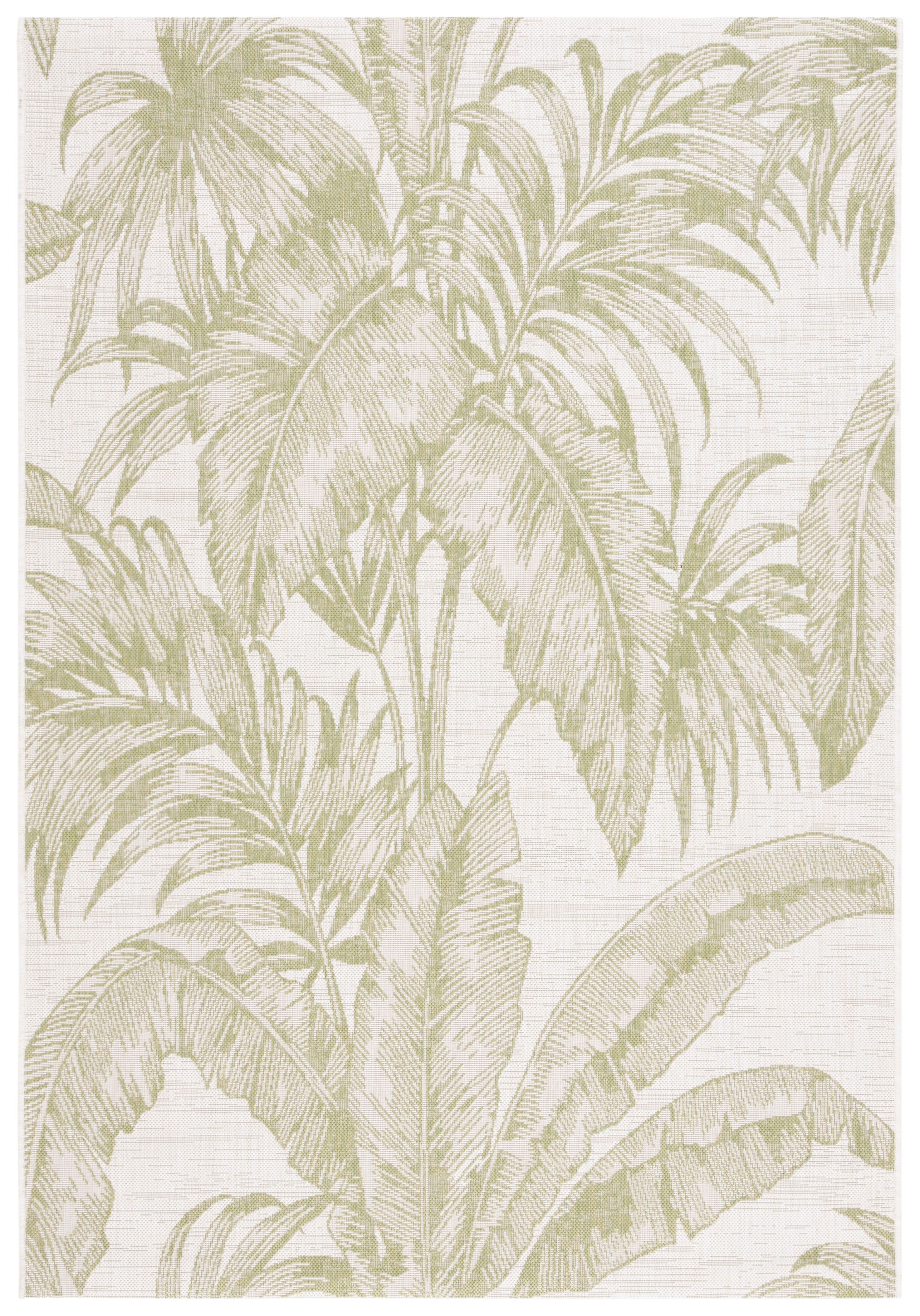 Ivory and Green Botanical Synthetic Area Rug