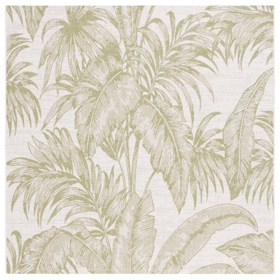 SAFAVIEH Courtyard Twyla Botanical Indoor/Outdoor Area Rug, Ivory/Green, 6'7" x 6'7" Square