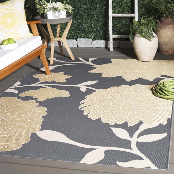 Safavieh Courtyard Tyson Floral Indoor/Outdoor Area Rug, Anthracite/Beige, 2' x 3'7"