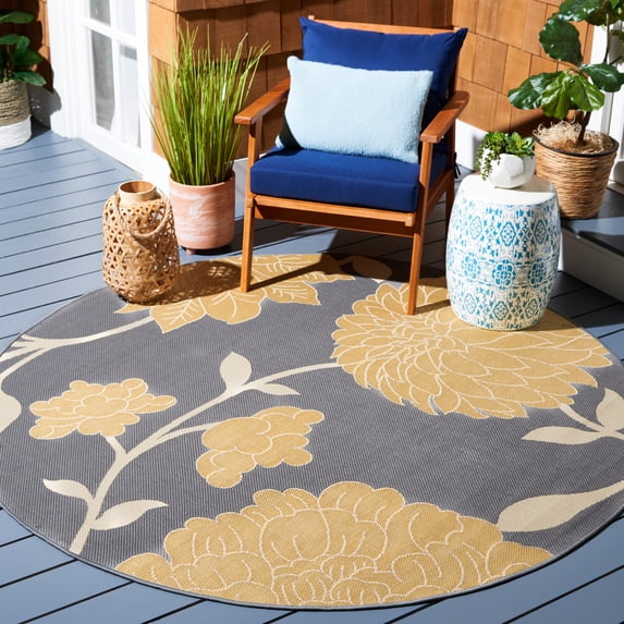 Safavieh Courtyard Tyson Floral Indoor/Outdoor Area Rug, Anthracite/Beige, 5'3" x 5'3" Round