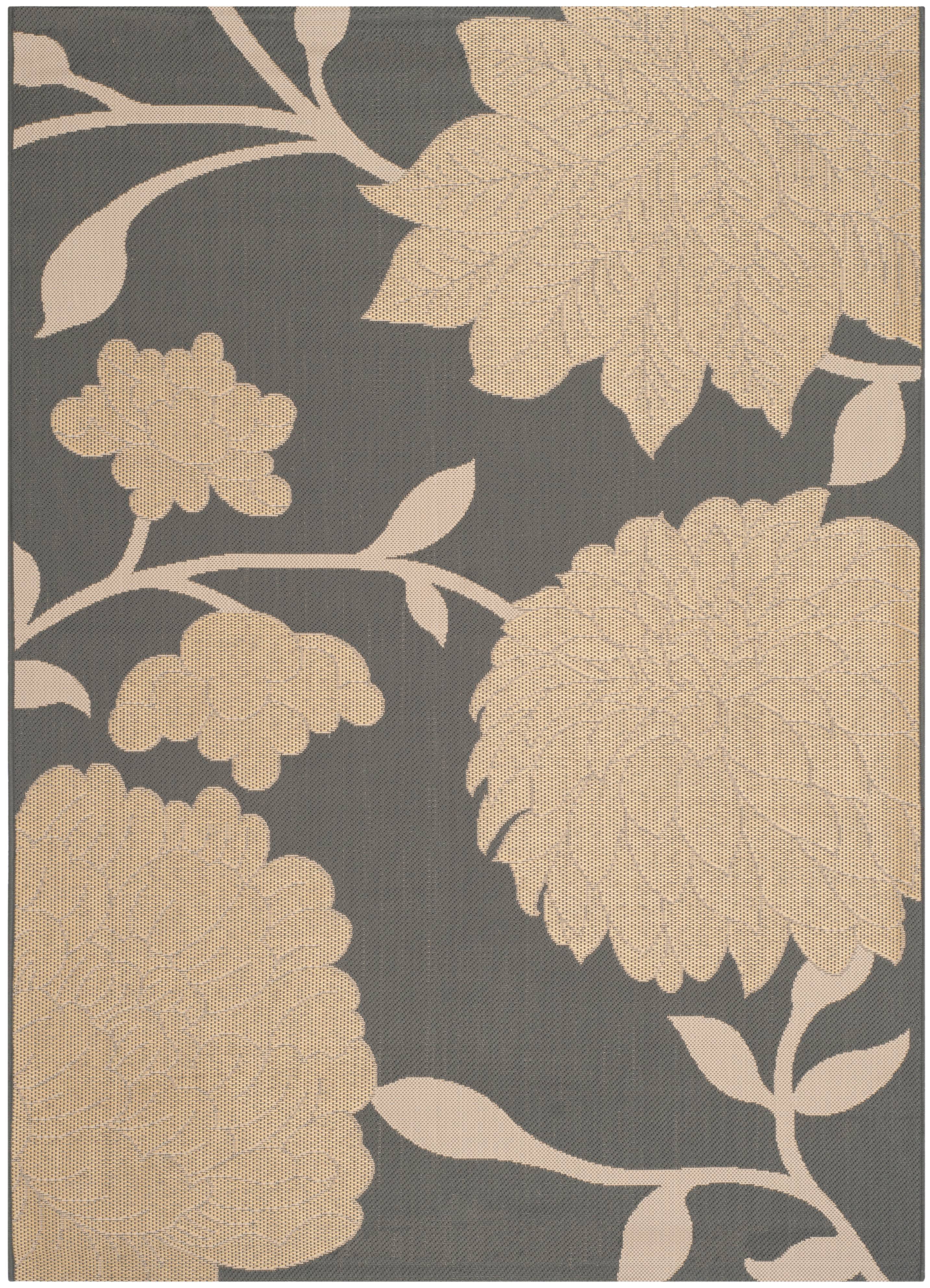 Gray Floral Low Pile Synthetic Outdoor Area Rug