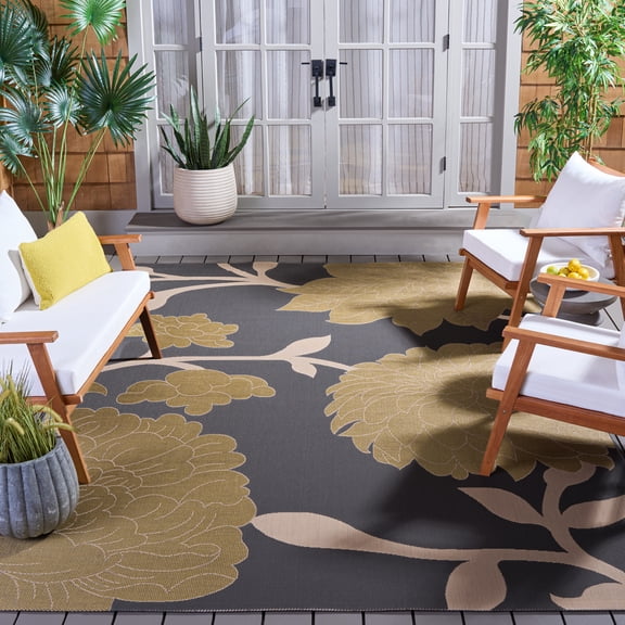 Safavieh Courtyard Tyson Floral Indoor/Outdoor Area Rug, Anthracite/Beige, 8' x 11'