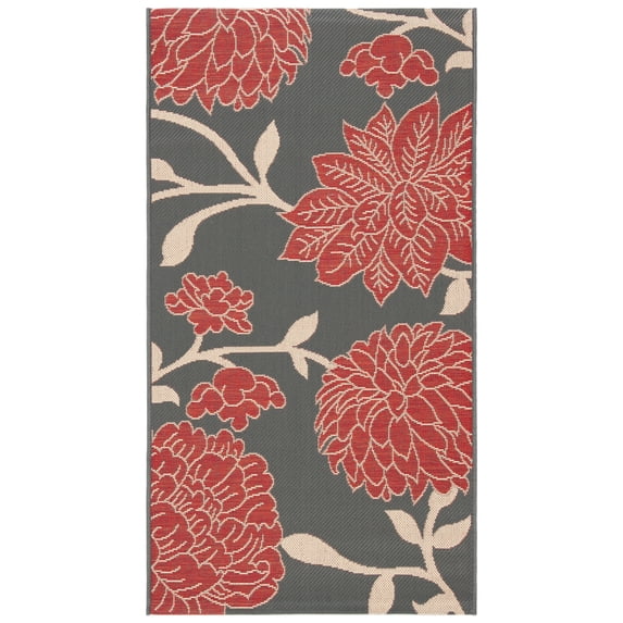 Safavieh Courtyard Tyson Floral Indoor/Outdoor Area Rug, Anthracite/Red, 2'7" x 5'