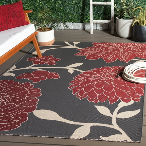 Safavieh Courtyard Tyson Floral Indoor/Outdoor Area Rug, Anthracite/Red, 2'7" x 5'