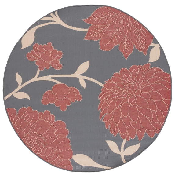 Safavieh Courtyard Tyson Floral Indoor/Outdoor Area Rug, Anthracite/Red, 4' x 4' Round