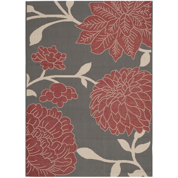 Safavieh Courtyard Tyson Floral Indoor/Outdoor Area Rug, Anthracite/Red, 4' x 5'7"