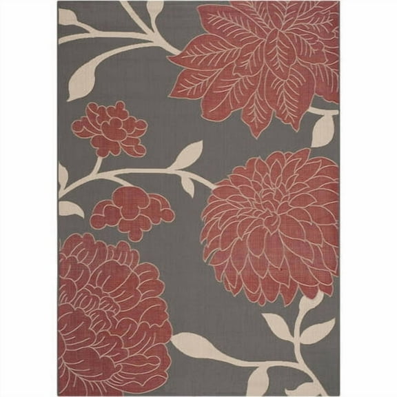 SAFAVIEH Courtyard Tyson Floral Indoor/Outdoor Area Rug, Anthracite/Red, 6'7" x 9'6"