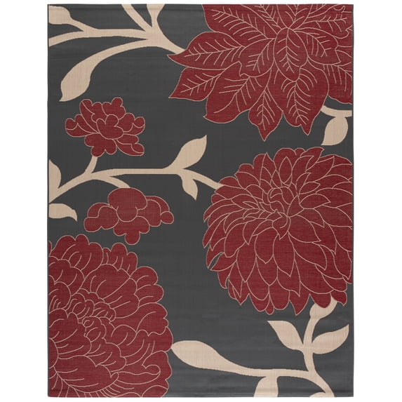 Safavieh Courtyard Tyson Floral Indoor/Outdoor Area Rug, Anthracite/Red, 9' x 12'