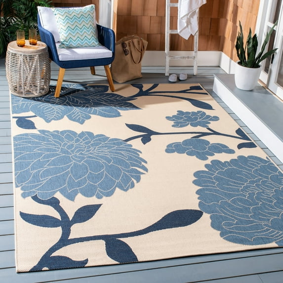 Safavieh Courtyard Tyson Floral Indoor/Outdoor Area Rug, Beige/Blue, 6'7" x 6'7" Square