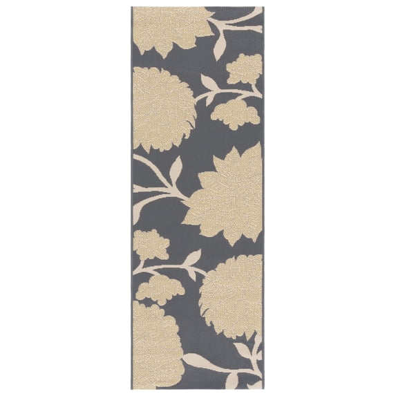 Safavieh Courtyard Tyson Floral Indoor/Outdoor Runner Rug, Anthracite/Beige, 2'3" x 8'