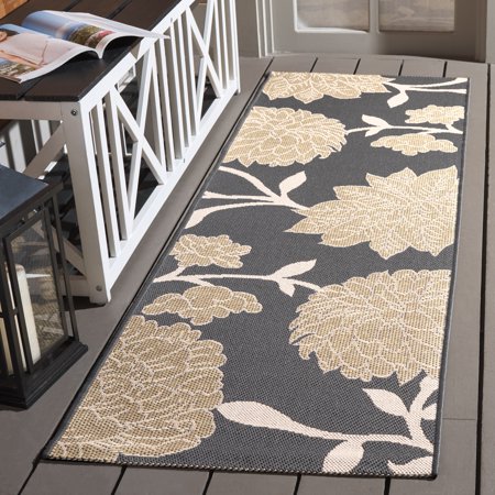Safavieh Courtyard Tyson Floral Indoor/Outdoor Runner Rug, Anthracite/Beige, 2'3" x 8'