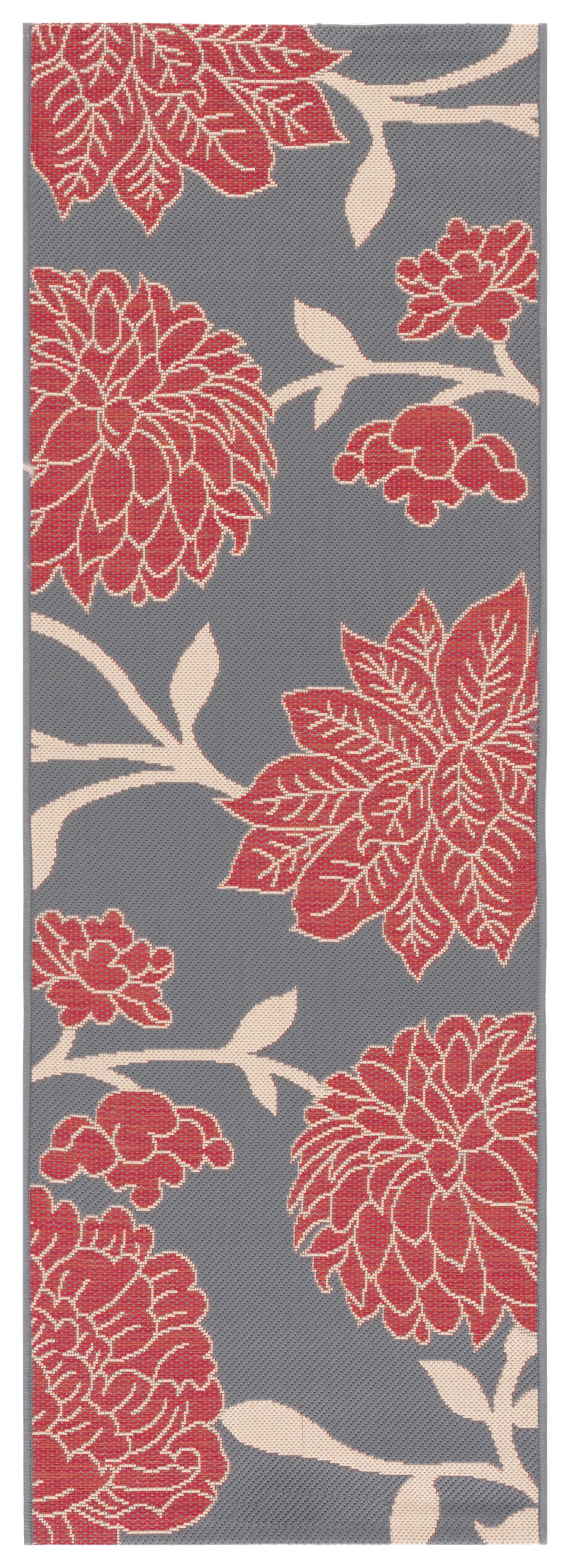 Safavieh Courtyard Tyson Floral Indoor/Outdoor Runner Rug, Anthracite/Red, 2'3" x 6'7"