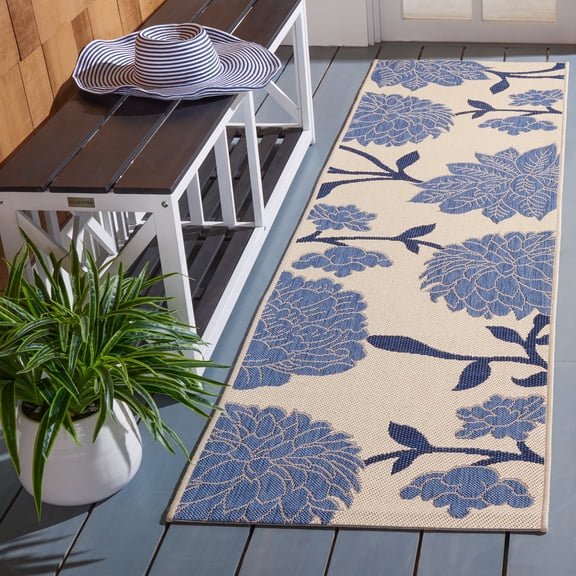 Safavieh Courtyard Tyson Floral Indoor/Outdoor Runner Rug, Beige/Blue, 2'3" x 12'
