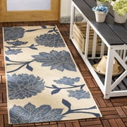 Safavieh Courtyard Tyson Floral Indoor/Outdoor Runner Rug, Beige/Blue, 2'3" x 6'7"